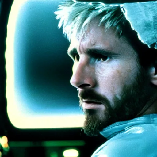 Image similar to Lionel Messi in Alien, cinematic, sharp focus, movie still, atmospheric, 8k,