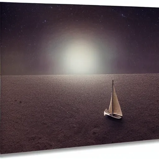 Image similar to into the unknown, whats at the edge of the universe, cardboard box sailboat in space, by lucas parolin, dark and moody, high detail, extremely sharp detail aspect ratio 1 1 by 1 4