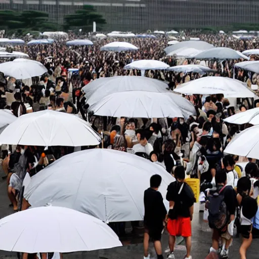 Image similar to Comiket is held during a typhoon, realistic, detailed, dramatic