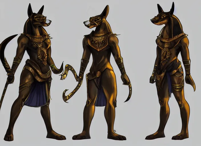 Prompt: award winning concept art fullbody egyptian god wolf anubis character design of a egyptian anubis monster wolf. egyptian god deviantart adoptable, deviantart species style of maple story and rossdraws, artgerm, studio lighting by jessica rossier and brian froud, traditional, artstationhd artstation, disney, hq textures