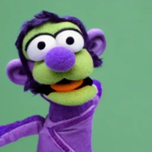 Image similar to A still of Waluigi as a Muppet, photorealistic