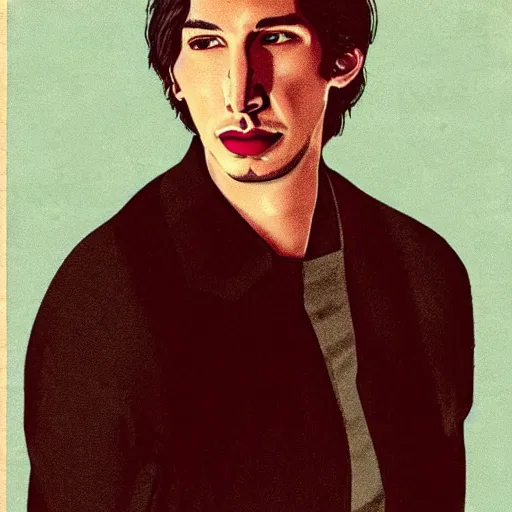 Image similar to “Adam Driver portrait, color vintage magazine illustration 1950”