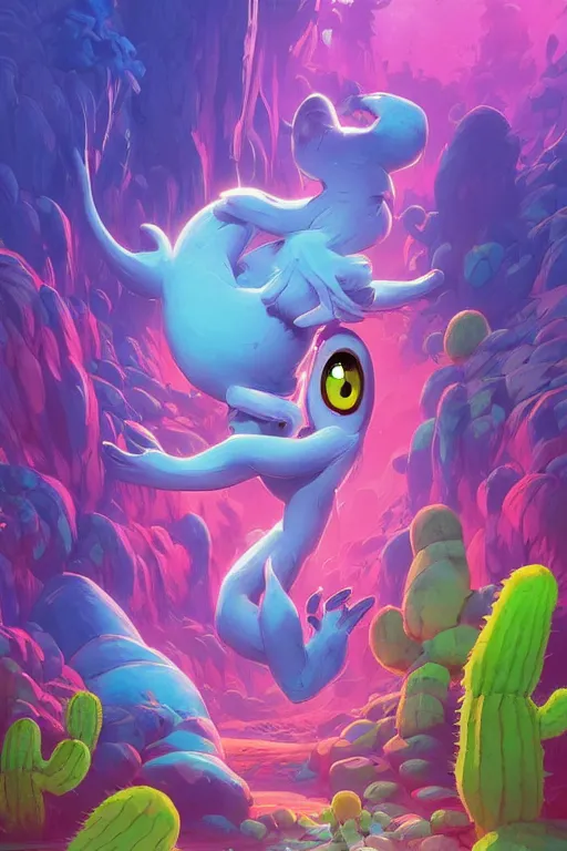 Image similar to smurf ghost creature animal sushi cristal very big eye roots cactus elemental flush of force nature micro world fluo fishscale, behance hd by jesper ejsing, by rhads, makoto shinkai and lois van baarle, ilya kuvshinov, rossdraws radiating a glowing aura global illumination ray tracing hdr