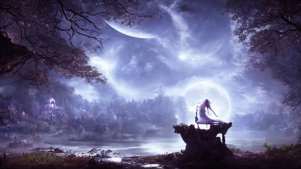 Image similar to moonlight sonata, fantasy artwork, very very very beautiful scenery, hd, hdr, ue5, ue6, unreal engine 5, cinematic 4k wallpaper, 8k, ultra detailed, high resolution, artstation, award winning