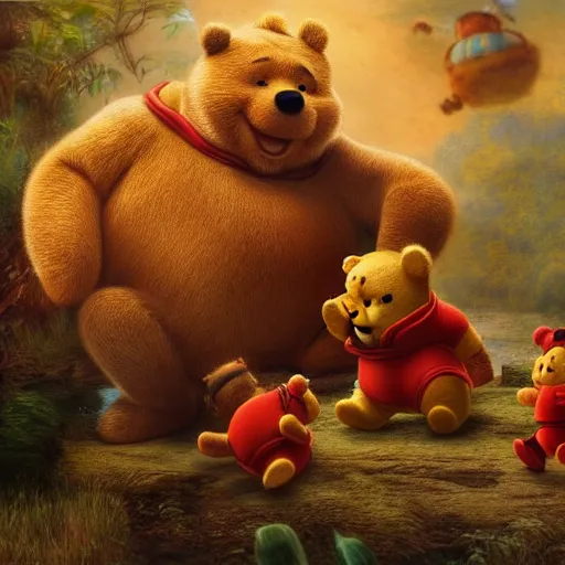 Image similar to xi jinping and winnie the pooh are best friends, cinematic composition, epic dramatic lighting, realistic, hyperdetailed, photorealistic, photograph, epic scale by gaston bussiere