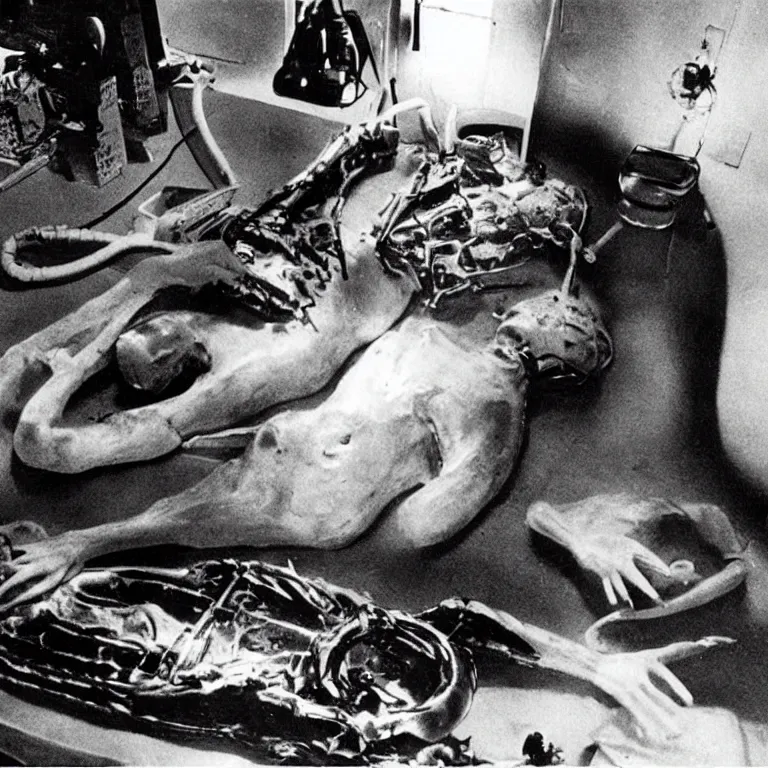 Prompt: “1940s classified photographs of the alien autopsy from the Roswell incident, vintage photography, found photos”