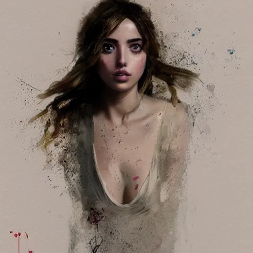 Prompt: portrait of beautiful happy young ana de armas, full body shot, ethereal, half life 2, dishonored 2, painted by greg rutkowski,