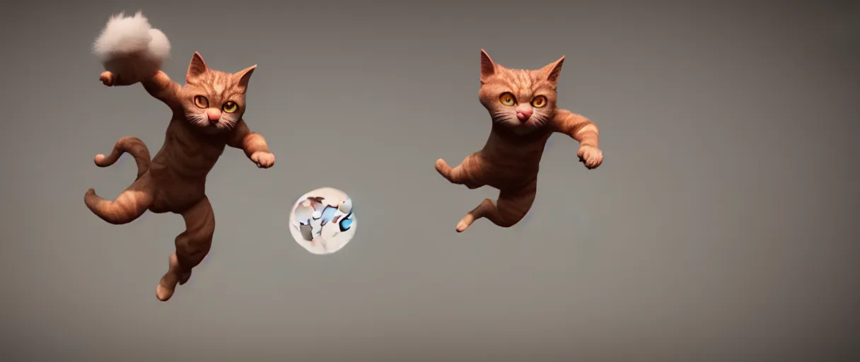 Prompt: hyperrealistic detailed 3d render of a cute moonchy catman jumping around sharp cinematic lighting vray 8k low angle shallow depth of field