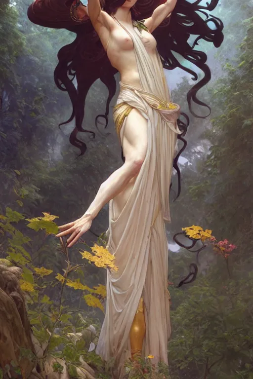 Image similar to goddess of nature, accurate anatomy, only two hands, highly detailed, digital painting, artstation, concept art, smooth, sharp focus, illustration, Unreal Engine 5, 8K, art by artgerm and greg rutkowski and edgar maxence and alphonse Mucha