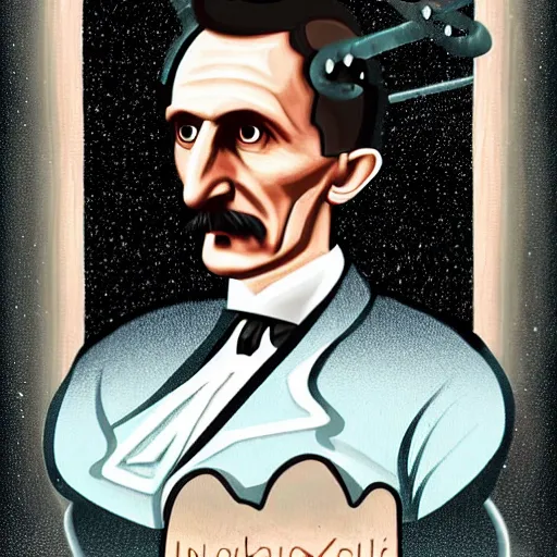 Image similar to Nikola Tesla in the style of rick and morty