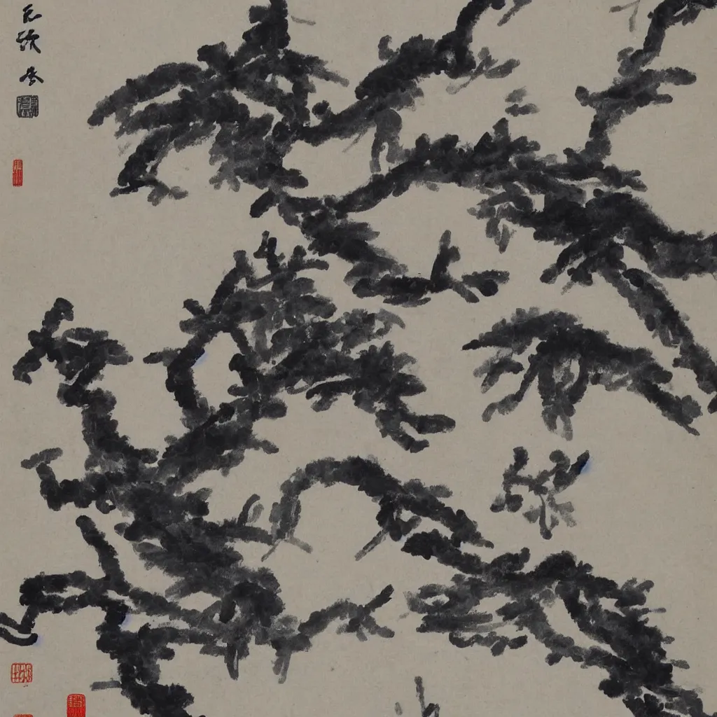 Prompt: chinese ink painting of a chinese ink painter