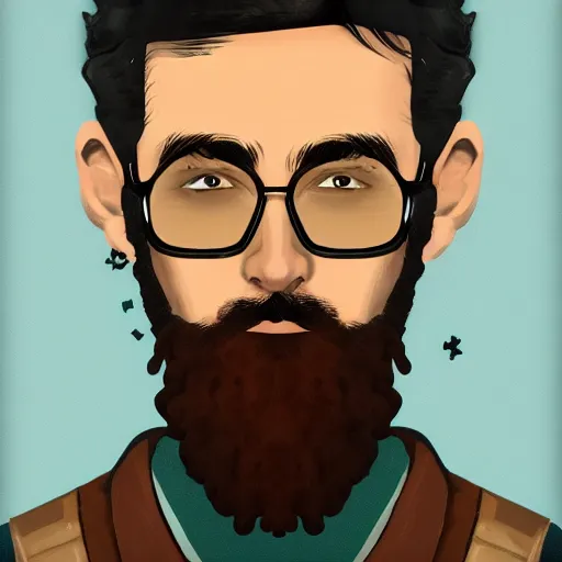 Image similar to Disco Elysium portrait of a man with a beard, he is smoking a cigarette