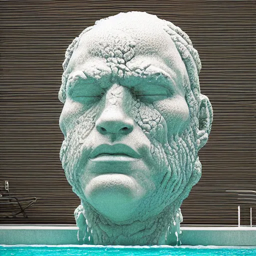 Prompt: a giant dripping water sculpture of a human head on the ocean water, cinematic, in the style of chad knight, long shot, hyper detailed, hyper realistic, ray tracing, 8 k resolution, sharp focus, realistic water, award winning