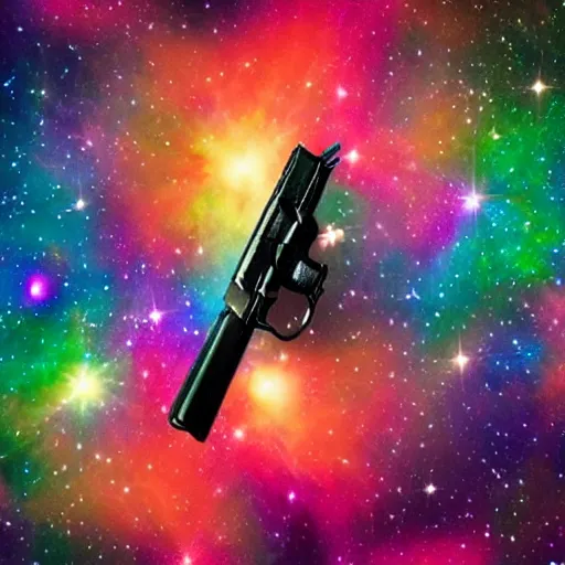 Prompt: a gun shooting colorful cosmos