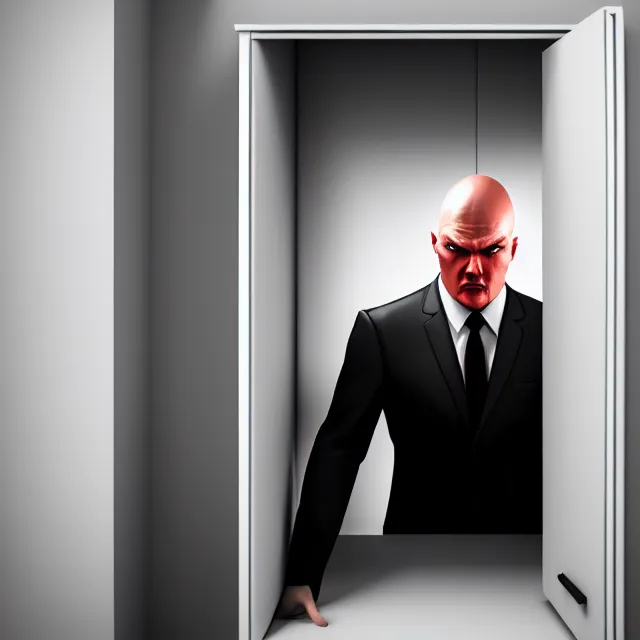 Prompt: agent 4 7 hiding in bedroom cupboard, highly detailed, 8 k, hdr, smooth, sharp focus, high resolution, award - winning photo