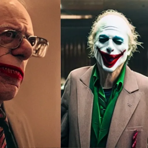 Image similar to film still of Bernie Sanders as joker in the new Joker movie