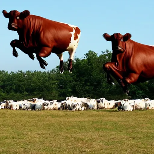 Prompt: Flying cows