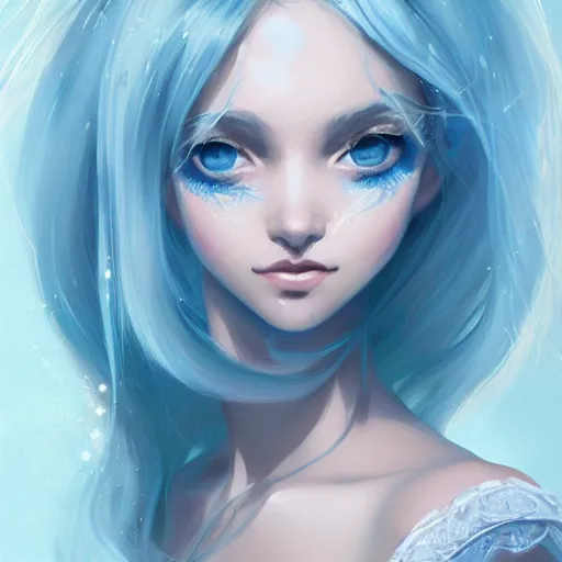 Image similar to teen girl, light blue white hair, gorgeous, amazing, elegant, intricate, ocean, highly detailed, digital painting, artstation, concept art, sharp focus, illustration, art by Ross tran