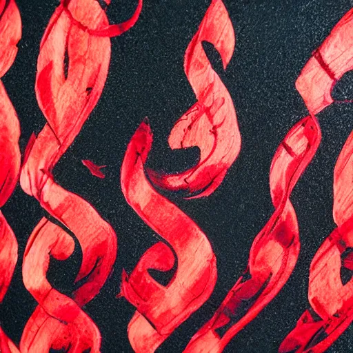 Image similar to close up red calligraghy inspired by fire on a black wall, 5 0 mm