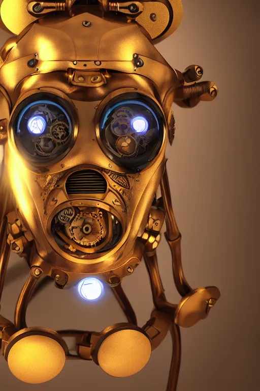 Image similar to steampunk mask minimalist fantasy art robot ninja helmet, global illumination ray tracing hdr fanart arstation by sung choi and eric pfeiffer and gabriel garza and casper konefal radiating a glowing aura