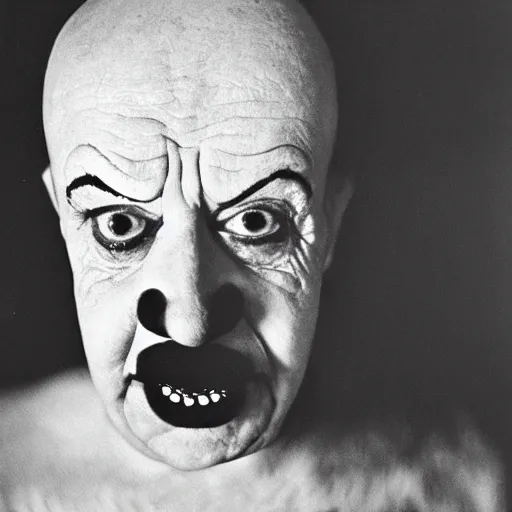 Prompt: portrait of clown by Diane Arbus, 50mm