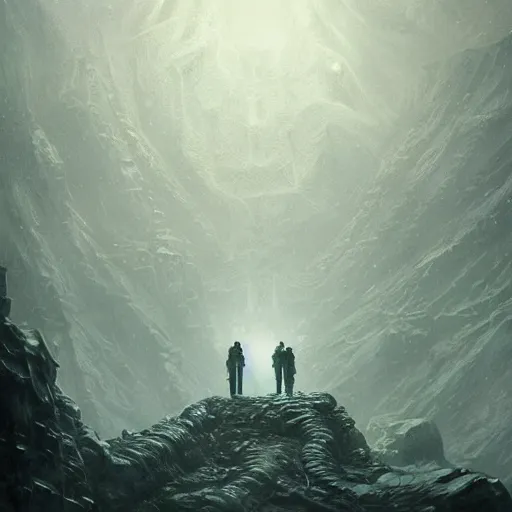 Image similar to at the mountains of madness by h. p. lovecraft, painted by seb mckinnon, high detail, dramatic light, digital art, painted by greg rutkowski, promotional movie posterart, trending on artstation