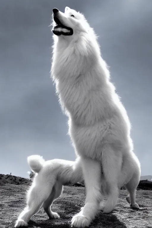 Image similar to a Samoyed Howling at the Universe