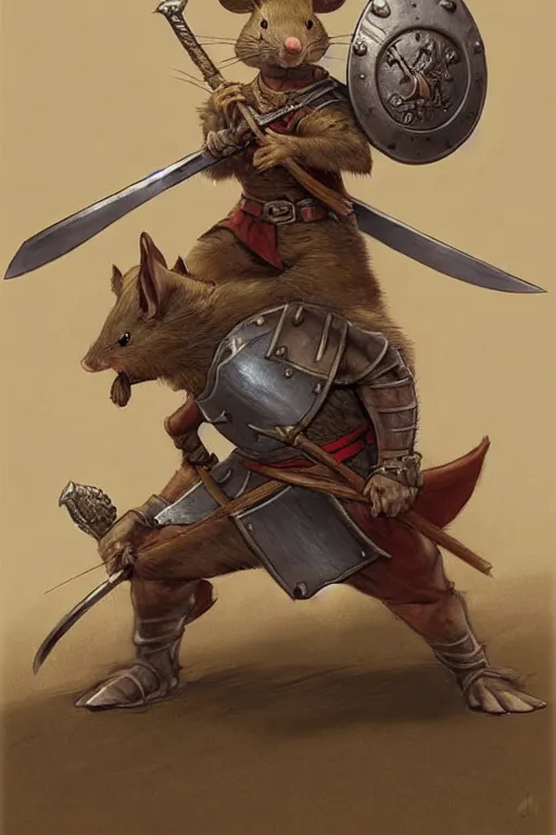 Image similar to a heroic mouse knight with sword and shield, redwall, greg rutowski and jean baptiste monge, detailed, epic fantasy concept art