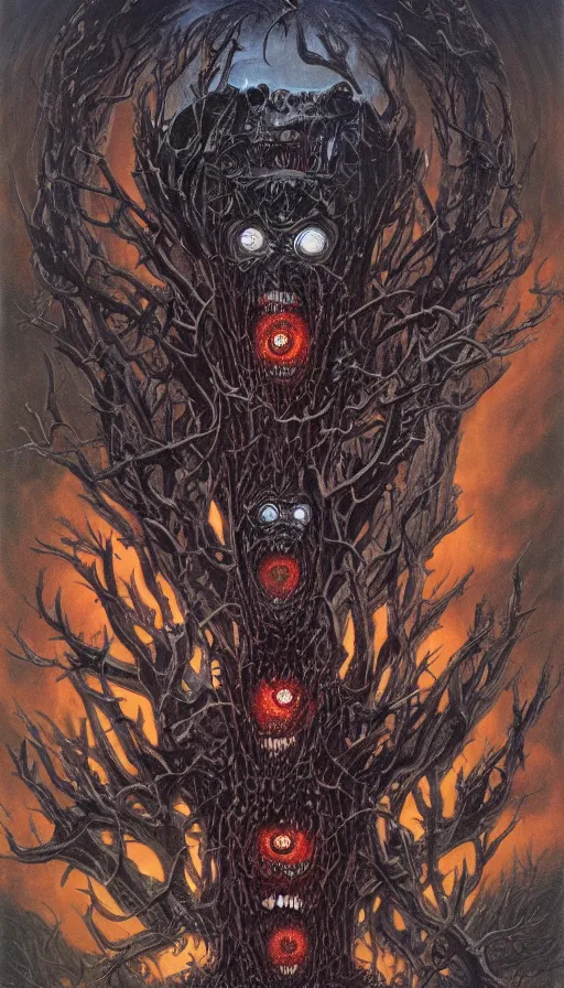 Prompt: a storm vortex made of many demonic eyes and teeth, by gerald brom,