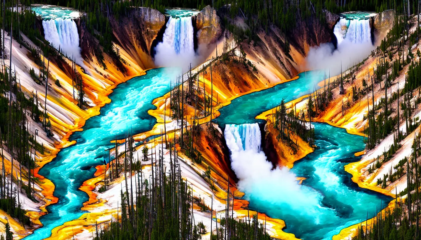 Prompt: beautiful, surreal painting of Yellowstone National Park, 4k, highly detailed