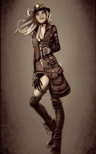 Image similar to pencil drawing of a steampunk girl, medium long shot, digital art, trending on artstation