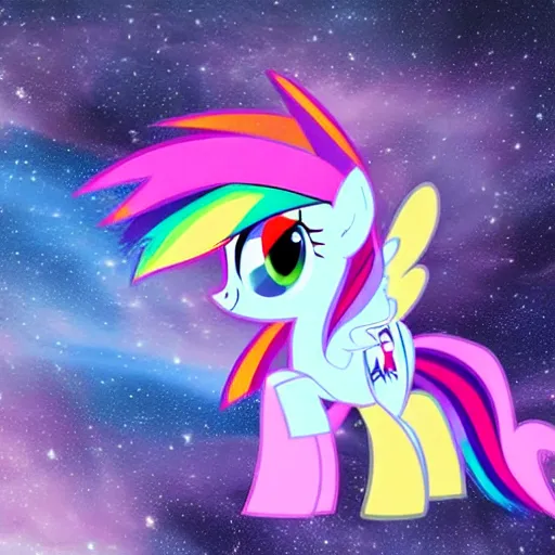 Prompt: My little pony in space, photorealistic art