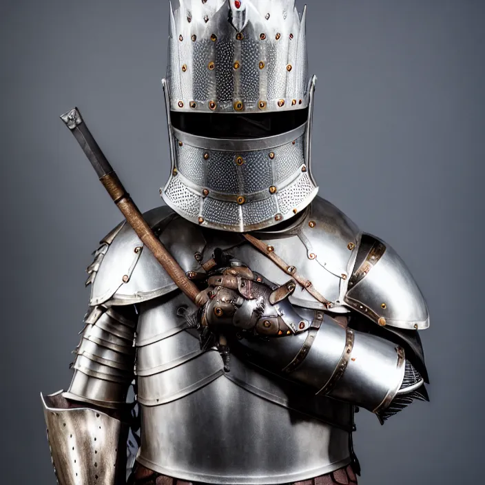 Prompt: photograph of a knight with falcon armour. extremely detailed. dslr. 8 5 mm. 8 k