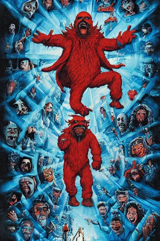 Image similar to the thing 1 9 8 2 movie painted poster with intricate detail in the style of drew struzan & zdzislaw beksinksi