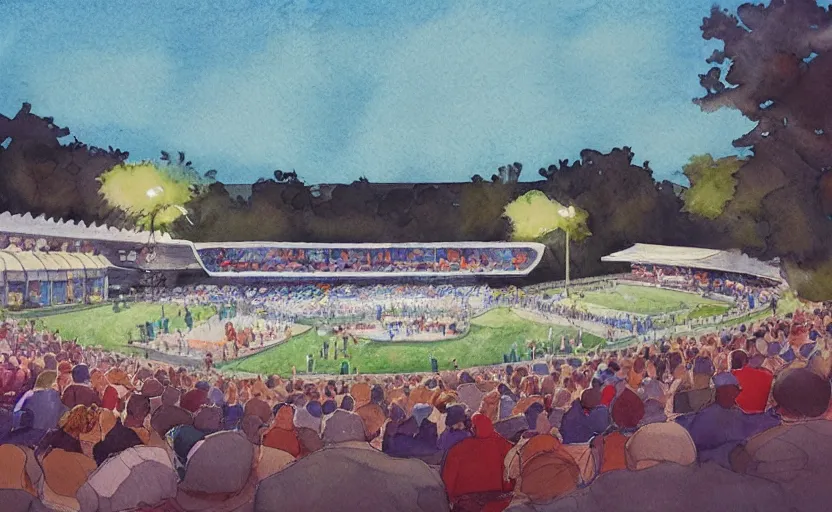 Prompt: concept art of an concert amphitheatre in downtown charlottesville virginia, complex, pinterest, artstation trending, behance, watercolor, by coby whitmore, silver, laser light,