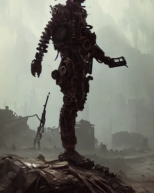 Prompt: hyper realistic photo of postapocalyptic scavenger cyborg demon, full body, cinematic, artstation, cgsociety, greg rutkowski, james gurney, mignola, craig mullins, brom