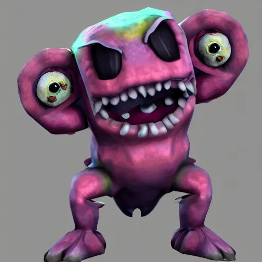 Image similar to cute monster, colourful, enemy of drawves, underground mine, 3d render, low poly, video game, concept character, E3