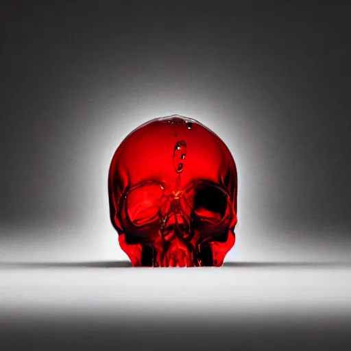 Prompt: transparent red liquid dripping inside in a transparent skull, alexander fedosav