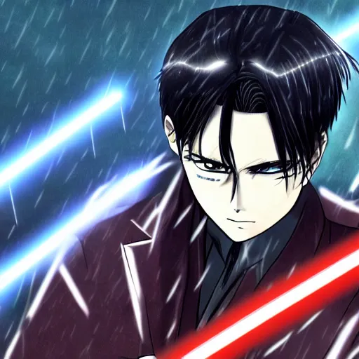 Levi Ackerman from Attack on Titan using lightsabers,, Stable Diffusion