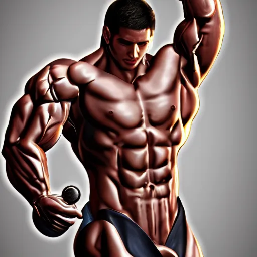 Image similar to a realistic detailed photo of a bodybuilder who is also a male android Chris Redfield, shiny skin, posing robotically, blank stare