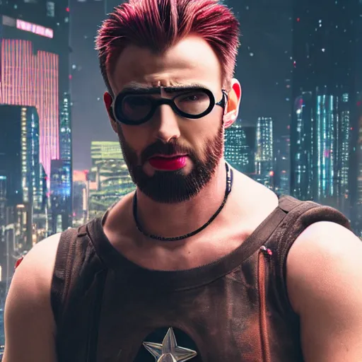 Prompt: cyberpunk chris evans as a gang leader, 4 k, highly detailed