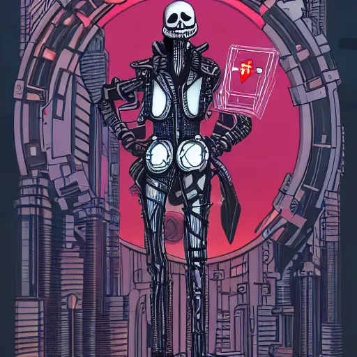 Image similar to cyberpunk jack skellington as the leader of a futuristic communist nation, cybernetics, sharp lines, digital, artstation, colored in