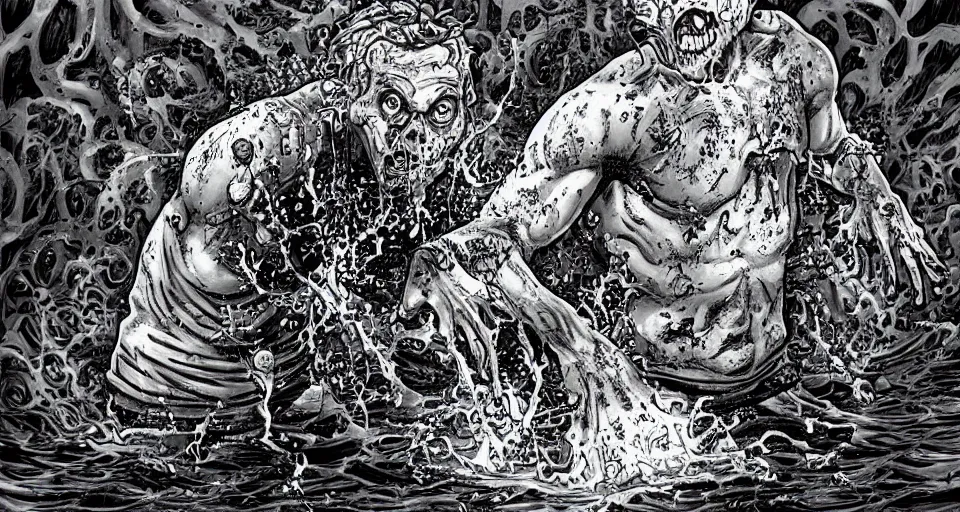 Prompt: highly detailed full body portrait of a zombie swimming underwater in a zombie - apocalypse, in a swimming pool, style tony moore walking dead