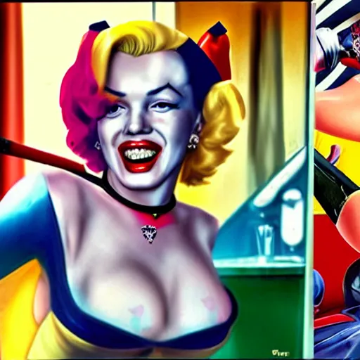 Image similar to Marilyn Monroe as Harley Quinn hyper realistic 4K quality