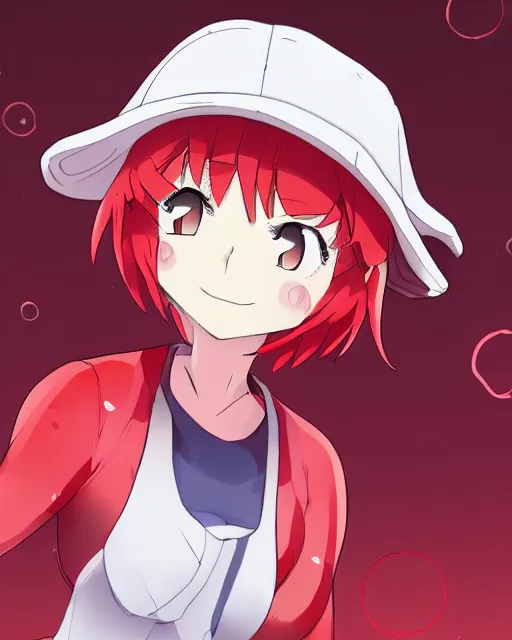 Image similar to Red Blood Cell anime girl by Zeronis and Mitsu Art, anime, line art, Cells at Work, symmetrical face, trending on artstation, artstationHD, artstationHQ, patreon, 4k, 8k