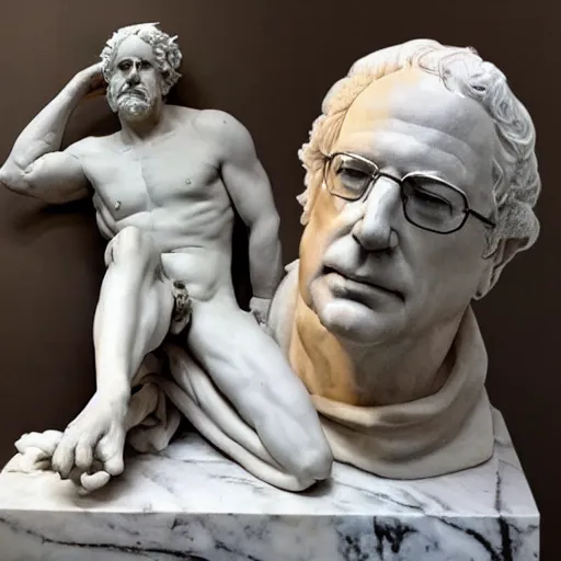 Image similar to Bernie Sanders posing seductively, Greek marble statue by Michelangelo, detailed, masterpiece