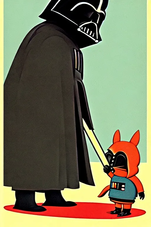 Image similar to by richard scarry. darth vader. a 1 9 5 0 s retro illustration. studio ghibli. muted colors, detailed