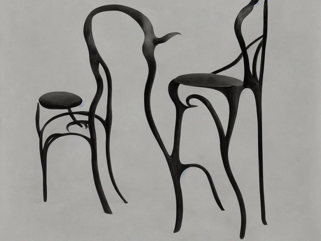 Prompt: luminescent gothic chair with ear. karl blossfeldt