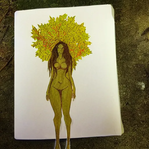 Image similar to dryad, her skin are yellow leaves