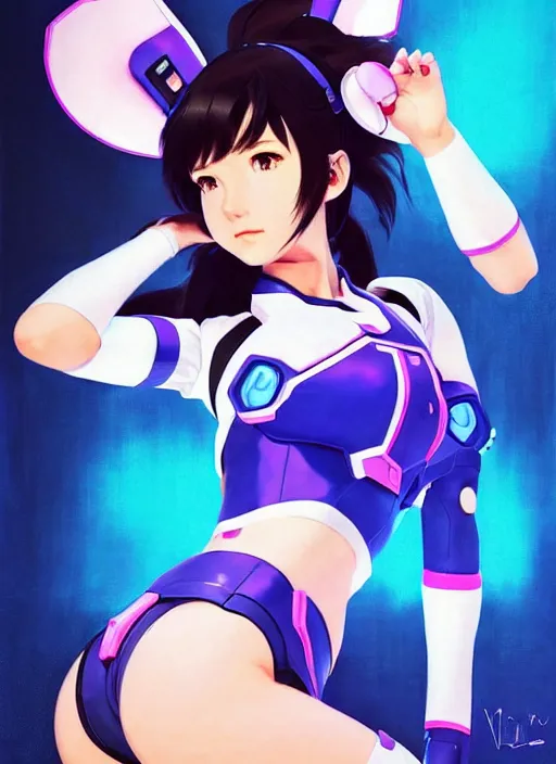 Prompt: d. va from overwatch in a dramatic pose | | very very anime!!!, fine - face, realistic shaded perfect face, fine details. anime. realistic shaded lighting poster by ilya kuvshinov katsuhiro otomo ghost - in - the - shell, magali villeneuve, artgerm, jeremy lipkin and michael garmash and rob rey